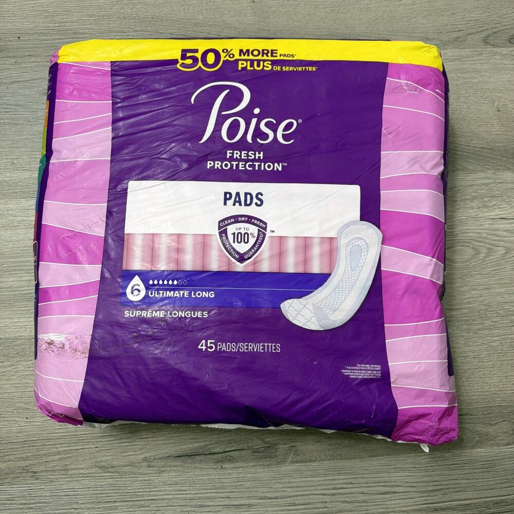 45 Count: Poise Incontinence Pads *#6 Ultimate Absorbency Long Length